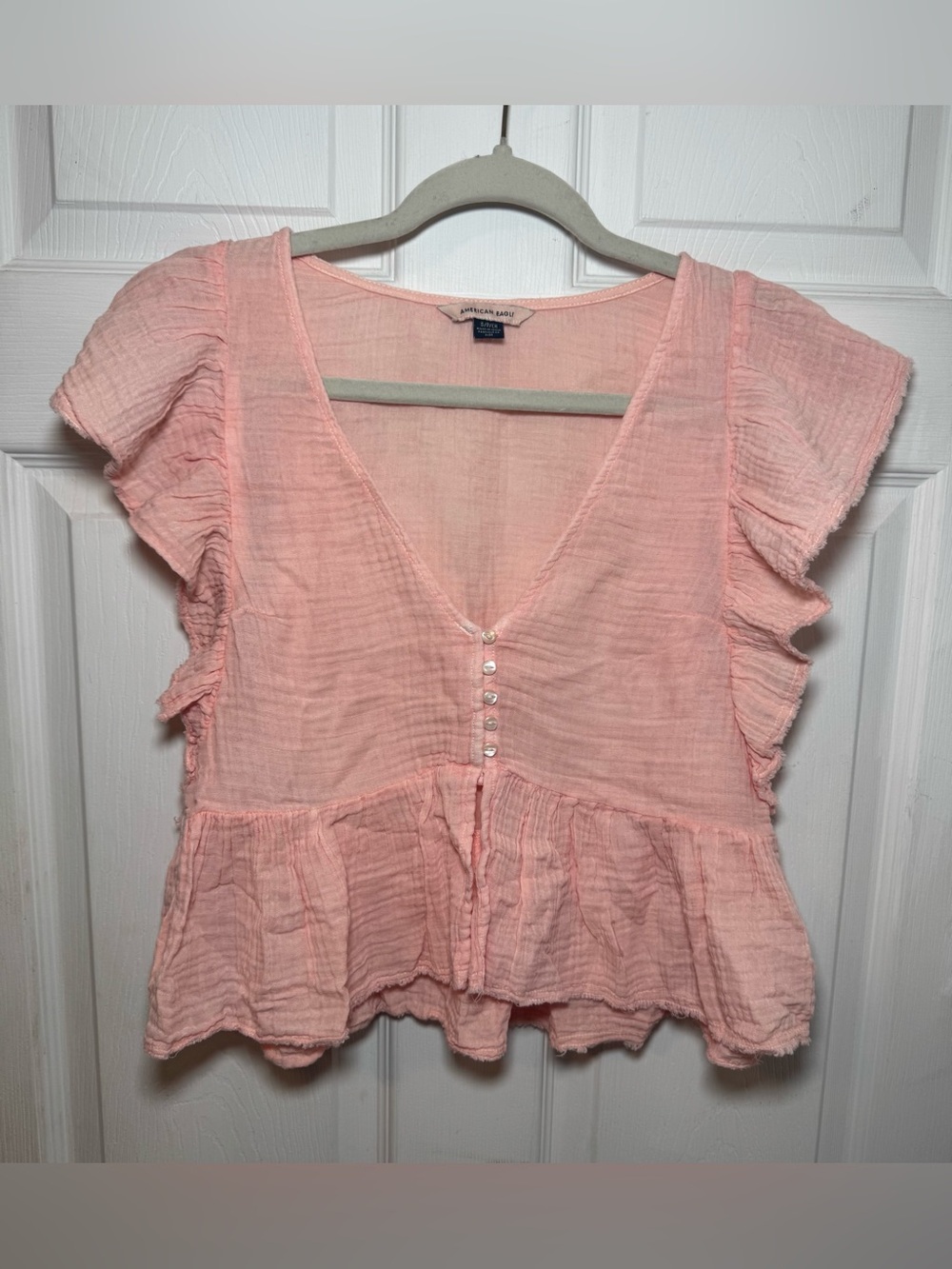 American Eagle Outfitters Pink Babydoll Cotton Gauze Peplum Top Women’s Small